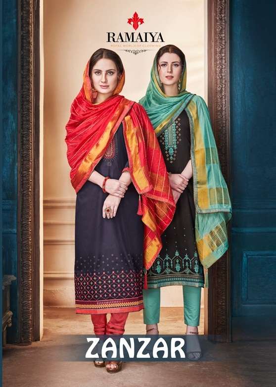 ZANZAR BY RAMAIYA  10081 TO 10088 SERIES DESIGNER FESTIVE COLLECTION SUITS BEAUTIFUL STYLISH FANCY COLORFUL PARTY WEAR & OCCASIONAL WEAR JAM SILK  WITH EMBROIDERED DRESSES AT WHOLESALE PRICE